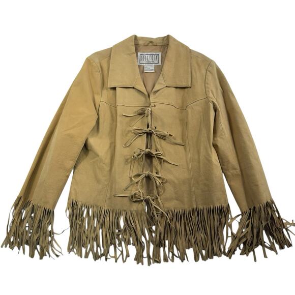 BB Dakota Camel Fringe Leather Jacket - Picture 2 of 14